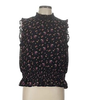 J. Crew Smoked Ditzy Floral Sleeveless Ruffle Navy Blue Top in excellent conditi